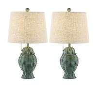 CXYWBD 20.5" Bohemian Table Lamp 2-Pack, Linen Lampshade, Room, Bedroom, Nightstand, Home Decor, with Suitable for bedrooms, Living Rooms, Offices, Book(Green)
