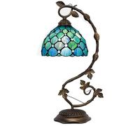 CXYWBD 21-Inch Stained Glass Table Lamp with Metal Leaf Base, Decorating Small Spaces, Bedside Tables, Suitable for bedrooms, Living Rooms, Offices, Book(Sea Blue Pearl)