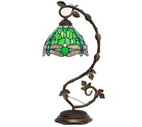 CXYWBD 21-Inch Stained Glass Table Lamp with Metal Leaf Base, Decorating Small Spaces, Bedside Tables, Suitable for bedrooms, Living Rooms, Offices, Book(Green Dragonfly)