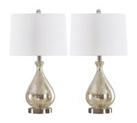 CXYWBD 22.75" Lamp Set of Two with Mercury Glass White Drum Shades Bedroom, Office, Room, Coffee Table Suitable for bedrooms, Living Rooms, Offices, Book