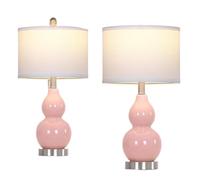 CXYWBD 22-Inch Double Gourd Ceramic Table Set of 2 with Nightstand, Bedside Lamp, Bedroom Room Suitable for bedrooms, Living Rooms, Offices, Book(Pink)
