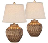 CXYWBD 22-Inch High Style Table Lamp, Geometric Textured Fabric Lampshade, Bedroom Room BedsideOffice Suitable for bedrooms, Living Rooms, Offices, Book(Two Set - Bronze)