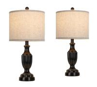 CXYWBD 22" Vintage Resin Lamp with Linen Shade Farmhouse Room Bedroom Nightstand Side Table, Matte Black 2-Pack Suitable for bedrooms, Living Rooms, Offices, Book