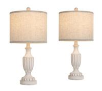 CXYWBD 22" Vintage Resin Lamp with Linen Shade Farmhouse Room Bedroom Nightstand Side Table, White 2-Pack Suitable for bedrooms, Living Rooms, Offices, Book