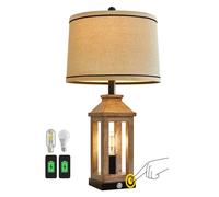 CXYWBD 23.75" Vintage Farmhouse Touch Table Lamp with USB C+A Ports, 3-Way Dimmable Room Bedroom Nightstand Suitable for bedrooms, Living Rooms, Offices, Book(Wood)