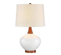 CXYWBD 23 Inch Minimalist Table Lamp with Fabric Shade Room Bedroom Nightstand Home Office Suitable for bedrooms, Living Rooms, Offices, Book(Wood and White Smooth Ceramic)