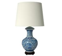 CXYWBD 24.5-Inch Blue and White Porcelain Round Vase Table Lamp, Floral Pattern, Fabric Lampshade, Bedroom, Room Suitable for bedrooms, Living Rooms, Offices, Book