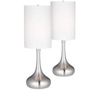 CXYWBD 24.5 Inch High Brown Table Lamp with Fabric Cylindrical Lampshade Room Bedroom Bedside Nightstand Home Office Suitable for bedrooms, Living Rooms, Offices, Book(Brushed Nickel,Two Set)