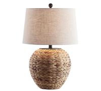 CXYWBD 24.5" Water Hyacinth Woven Table Lamp with Linen Shade Coastal, Country, Room, Bedroom, Office Decor Suitable for bedrooms, Living Rooms, Offices, Book(Natural)