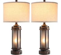 CXYWBD 25-Inch Bronze Lamp Set of Two, Built-in Frosted Glass, Entry Side Table Bedroom Bedside, Including 4 Suitable for bedrooms, Living Rooms, Offices, Book