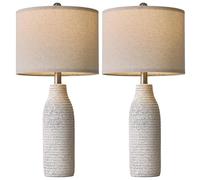 CXYWBD 25 Inch Table Lamp, Ceramic Base Linen Shade, with Switch, Bedroom Bedside, Room Suitable for bedrooms, Living Rooms, Offices, Book(White-2 Pack)