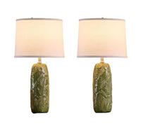 CXYWBD 25" Vintage Green Ceramic Table Lamp 2-Pack, Leaf Texture, Linen Lampshade, Room, Bedroom, Nightstand Suitable for bedrooms, Living Rooms, Offices, Book