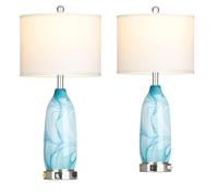 CXYWBD 26" Glass Touch Table Lamp with USB Ports and AC Outlet, White Fabric Lampshade Room Bedroom, Blue 2-Pack Suitable for bedrooms, Living Rooms, Offices, Book