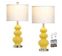 CXYWBD 26-Inch Three Gourd Ceramic Touch Table Lamp 2-Pack with USB Ports and AC Power Outlet Bedroom Room Suitable for bedrooms, Living Rooms, Offices, Book(Yellow)