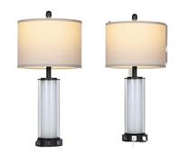 CXYWBD 26" Touch Control Glass Lamp 2-Pack, 3-Way Dimmable, with USB C+A Ports and AC Outlet Nightstand Side Table Suitable for bedrooms, Living Rooms, Offices, Book(Black)