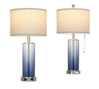 CXYWBD 26" Touch Control Glass Lamp 2-Pack, 3-Way Dimmable, with USB C+A Ports and AC Outlet Nightstand Side Table Suitable for bedrooms, Living Rooms, Offices, Book(Blue)