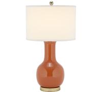 CXYWBD 27.5" Ceramic Table Lamp White Drum Cotton Shade Bedroom Room Home Desk Nightstand with Suitable for bedrooms, Living Rooms, Offices, Book(Orange)