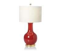 CXYWBD 27.5" Ceramic Table Lamp White Drum Cotton Shade Bedroom Room Home Desk Nightstand with Suitable for bedrooms, Living Rooms, Offices, Book(Red)