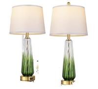 CXYWBD 27.5" Glass Touch Desk Lamp USB A+C Ports, 3-Way Dimmable, with White Linen Shade Home Room Decoration Suitable for bedrooms, Living Rooms, Offices, Book(Green(2 Pack))