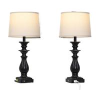 CXYWBD 28.5" Touch Table Lamp 2-Pack, 3-Way Dimmable, with USB C+A Ports and AC Outlet, Linen Lampshade, Room Bedroom Suitable for bedrooms, Living Rooms, Offices, Book(Black)