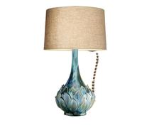 CXYWBD 29.5 Inch Teal Ceramic Table Lamp with Linen Shade Bedroom, Room, Nightstand, Office Suitable for bedrooms, Living Rooms, Offices, Book(Blue-Green)