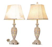 CXYWBD 29.5" Touch Table Lamp, 3-Way Dimmable Hollow Leaf Finish with Dual USB Ports Room, Bedroom, White 2-Pack Suitable for bedrooms, Living Rooms, Offices, Book