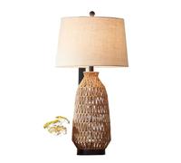 CXYWBD 29 Inch Natural Rattan Table Lamp with Oatmeal Fabric Shade Bedroom Room Home Nightstand Office Suitable for bedrooms, Living Rooms, Offices, Book