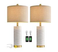 CXYWBD 3-Way Dimmable Touch Ceramic Table Lamp with Charging Port Bedroom Room Bedside Dorm Decor, 24" White 2-Pack Suitable for bedrooms, Living Rooms, Offices, Book