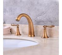 CXYWBD Antique Brass 3 Hole Bathroom Basin Mixer Tap with 2 Lever Handles Vintage Style Hot and Cold Sink Faucet