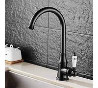 CXYWBD Art Blue and White Porcelain Handle Cold and Hot Water Mixer Kitchen Faucet Bathroom Sink Tap Rotating Silver Ancient Black Ceramic Single Handle Single Connection,Black Thriving
