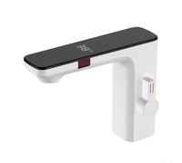CXYWBD Automatic Touchless Sensor Mixer Faucet with Digital Display Screen for Bathroom Hot Cold Water Deck Mounted Basin Tap (White)