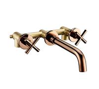 CXYWBD Bathroom Vanity Mixer Tap Set with Double Lever in Matt Black/Polished Gold Wall Mounted Basin Faucet