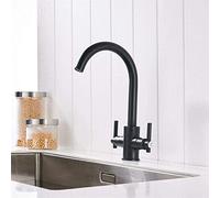 CXYWBD Black Color Kitchen Faucets Double Hands Round Bathroom Sinks Wall-in Taps Double Hole Mix Water Tap-Beige Thriving