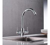 CXYWBD Black Color Kitchen Faucets Double Hands Round Bathroom Sinks Wall-in Taps Double Hole Mix Water Tap-Beige Thriving