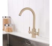 CXYWBD Black Color Kitchen Faucets Double Hands Round Bathroom Sinks Wall-in Taps Double Hole Mix Water Tap-Beige Thriving