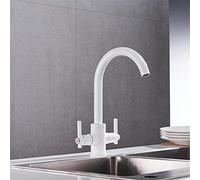 CXYWBD Black Color Kitchen Faucets Double Hands Round Bathroom Sinks Wall-in Taps Double Hole Mix Water Tap-Beige Thriving