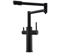 CXYWBD Black Kitchen Sink Faucet with Drinking Water Folding Retractable Pot Filler Faucet with Double Swing Arm, Brass Dual Handle Hot and Cold Water Kitchen Mixer Tap,Tall(Tall)