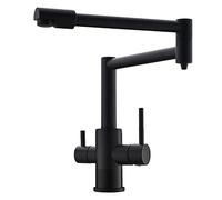 CXYWBD Black Kitchen Sink Faucet with Drinking Water Folding Retractable Pot Filler Faucet with Double Swing Arm, Brass Dual Handle Hot and Cold Water Kitchen Mixer Tap,Tall(Short)