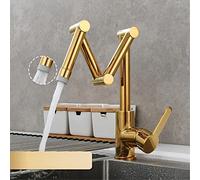 CXYWBD Brass Pot Filler Faucet Deck Mounted with Triple Joint Swing Arm for Hot and Cold Water Folding Kitchen Faucet with Three Section Extension 2 Function Titanium Coating