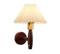 CXYWBD Brass Pull Switch Japanese Bedside Walnut Light PVC Pleated Shade Wall Lamp for Corridor Living Room Bedroom T-155