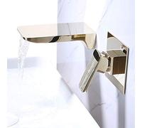 CXYWBD Bright Chrome Wall Mounted Waterfall Basin Mixer Faucet with Single Lever Stylish Golden Color Ideal for Washing Basin and Bath Enhance Your Bathroom Décor