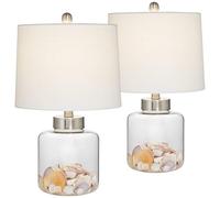 CXYWBD Brushed Glass Refillable Table Lamp with White Drum Shade Room Bedroom Nightstand Home Office Suitable for bedrooms, Living Rooms, Offices, Book(Two Set - Clear Round)