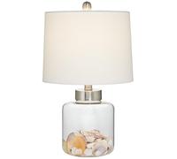 CXYWBD Brushed Glass Refillable Table Lamp with White Drum Shade Room Bedroom Nightstand Home Office Suitable for bedrooms, Living Rooms, Offices, Book(Single - Clear Round)