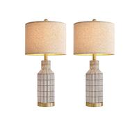 CXYWBD Ceramic Bedside Farmhouse Table Lamp Decorating Room Office Dormitory Bedroom, 24.5 Inch Suitable for bedrooms, Living Rooms, Offices, Book(25"-Brown White-2Pack)