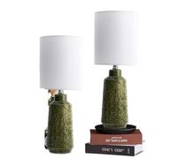 CXYWBD Ceramic Table Lamp 2-Pack with Leaf Pattern and White Linen Lampshade Bedroom, Dining Room Suitable for bedrooms, Living Rooms, Offices, Book(Set of 2)