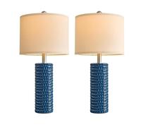 CXYWBD Ceramic Table Lamp, Beige Fabric Lampshade, Bedroom Room Desk Bedside Decoration, Blue 2 Pack Suitable for bedrooms, Living Rooms, Offices, Book