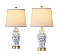 CXYWBD Chinese Style Blue and White Porcelain Ceramic Table Lamp 2-Pack with 2 LED Room Bedroom Nightstand Suitable for bedrooms, Living Rooms, Offices, Book(Contemporary)