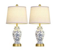 CXYWBD Chinese Style Blue and White Porcelain Ceramic Table Lamp 2-Pack with 2 LED Room Bedroom Nightstand Suitable for bedrooms, Living Rooms, Offices, Book()