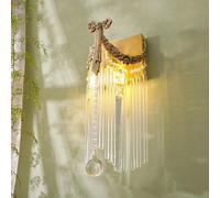 CXYWBD Clear Cone Crystal Lamp Antique Brass Lighting E14 Indoor Copper Wall Light Fixture for Hallway Bedroom Bedside Living Dinning Room, Hardwired