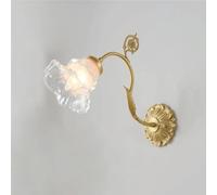 CXYWBD Clear Glass Flower Sconces Brass Gooseneck Lamp Vintage Gold Wall Light for Girls Bedroom Bathroom Living Room T-155(16cm/6.3in)